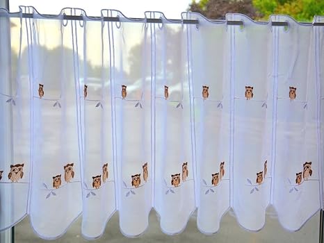 Scheibengardine Eule bestickt Höhe 30cm oder 45cm | Breite der Gardine frei wählbar in 16cm Schritten | Gardine | Panneaux (H
