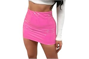 NaRHbrg Micro Mini Skirt for Women Girls Sexy Bright Leather Skirts Bodycon Slim A-line Skirt Evening Party Clubwear