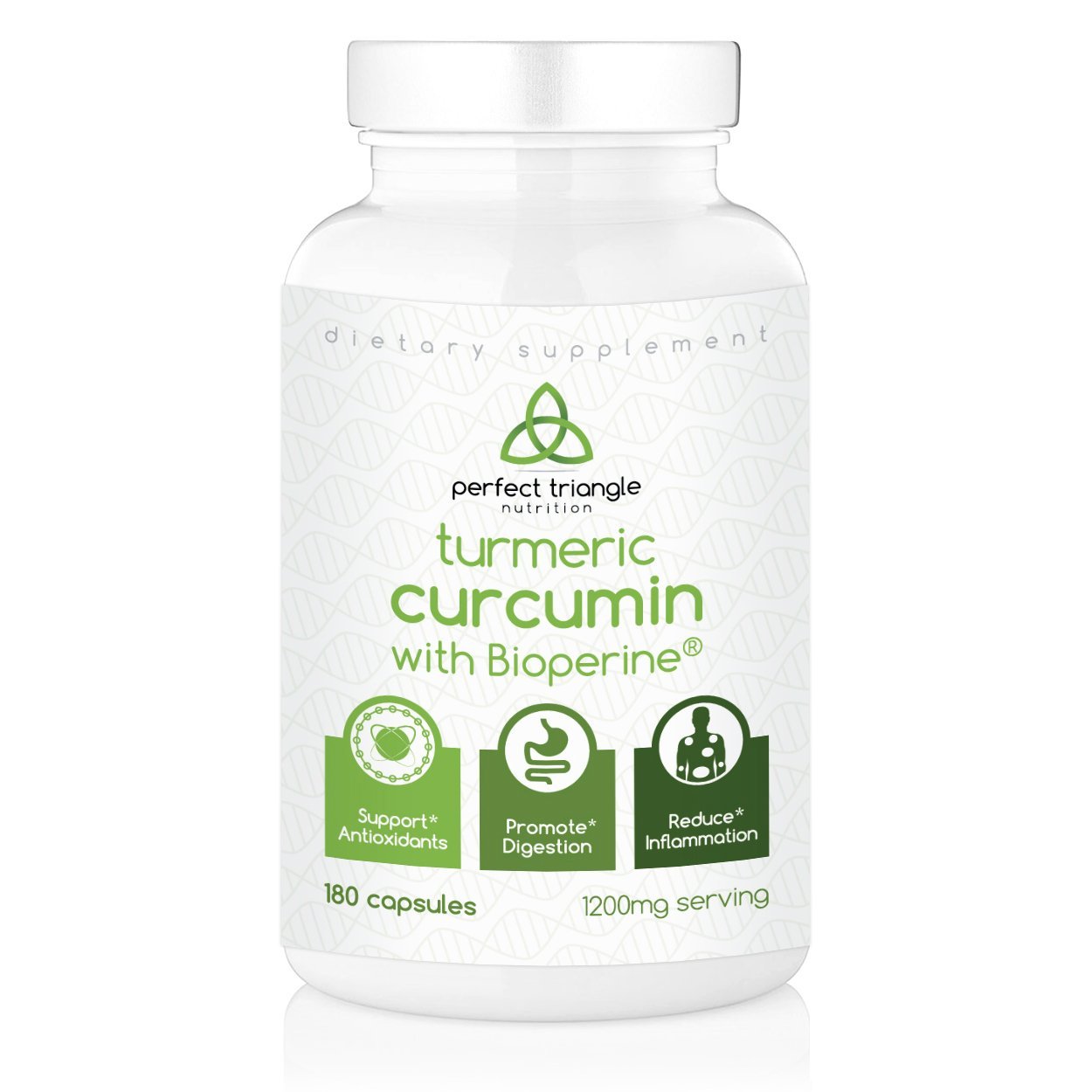 Turmeric Curcumin with BioPerine by Perfect Triangle, 180 Count, 600mg Veggie Capsules, Tumeric 95% Curcuminoids with Pepper Piperine Dietary Supplement, Extra Strength 1200mg Serving