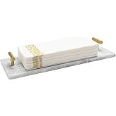 Vitrignis Napkin Holder - Guest Towel Holder for Bathroom - Marble Paper Towel Holder - Hand Towel Tray with Gold T-Handle(11.8x4.7x1.7 Inchs)