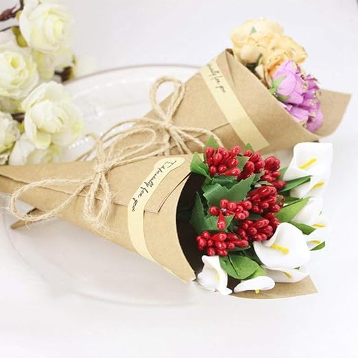 Libelyef 50pcs Papier Boite Cone Kraft Papier De Mariage Confetti