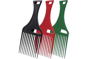 CIMAXIC 3pcs Plastic Hair Pick Comb with Handle and Wide Teeth for Afro Curly Thick Hair Styling Scalp