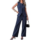 luvamia Vest Pants Suits for Women Dressy 2 Piece Business Casual Outfits Sleeveless Blazer Wide Leg Pants Pantsuit Sets