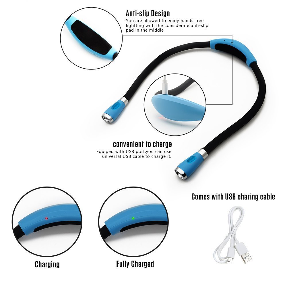 LUXJET Rechargeable LED Book Light, Flexible Neck Lamp for Reading in Bed or Car at Night with Adjustable Brightness, 4 LED Bulbs, Ideal for Kids,Crafts,Knitting, Repair,Travel or BBQ