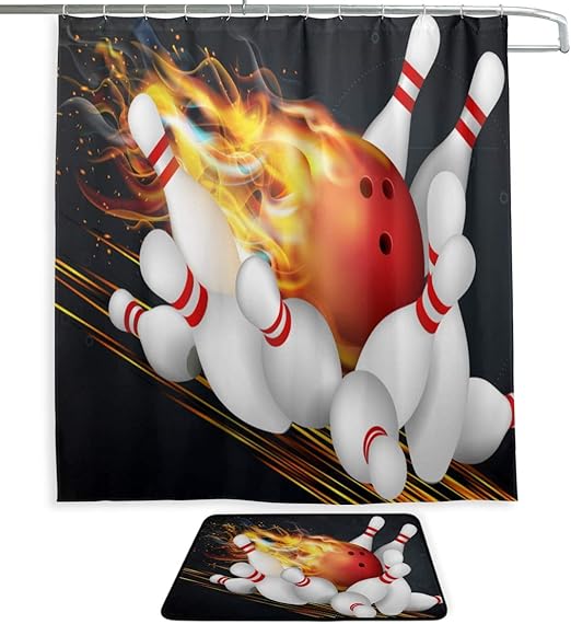 Badezimmer Duschvorhang für Frauen Rote Bowlingkugel mit Flamme
