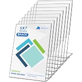 DESONAUT 8 Pack Slant Back Acrylic Sign Holder 5x7 inches, Clear Plastic Picture Frames, Desktop Tabletop Flyer Menu Holder Document Holder Paper Display Stand（Vertical）