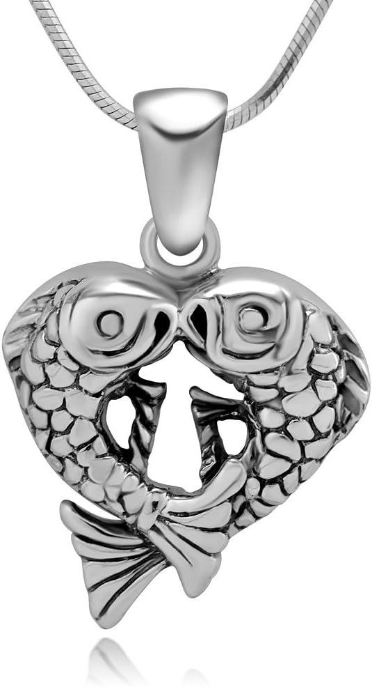 Sterling Silver The Pair of Golden Fish Two Carp Goldfish Sacred Symbol Pendant Necklace 18"