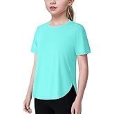 JOCMIC Girls Athletic Shirts Short Sleeve Quick Dry T-Shirt UPF 50+ Basic Tee Tops for Kids Teens Sports Activewear