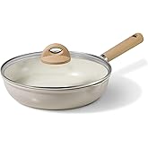 CAROTE 10" Ceramic Frying Pan with Lid, Non Stick Frying Pan Skillet Chef's Pan, Healthy & PFOA/PFAS Free, Induction-Compatible, Taupe