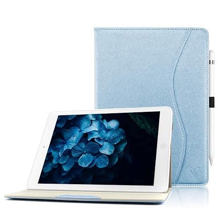 KVAGO iPad 9.7 2018/2017/Air2/Air1/Pro 9.7 ケース 汎用 Apple Pencil 収納 手帳型 全面保護 スタンド オートストップ機能付き iPad 9.7インチ カバー(ブルー)