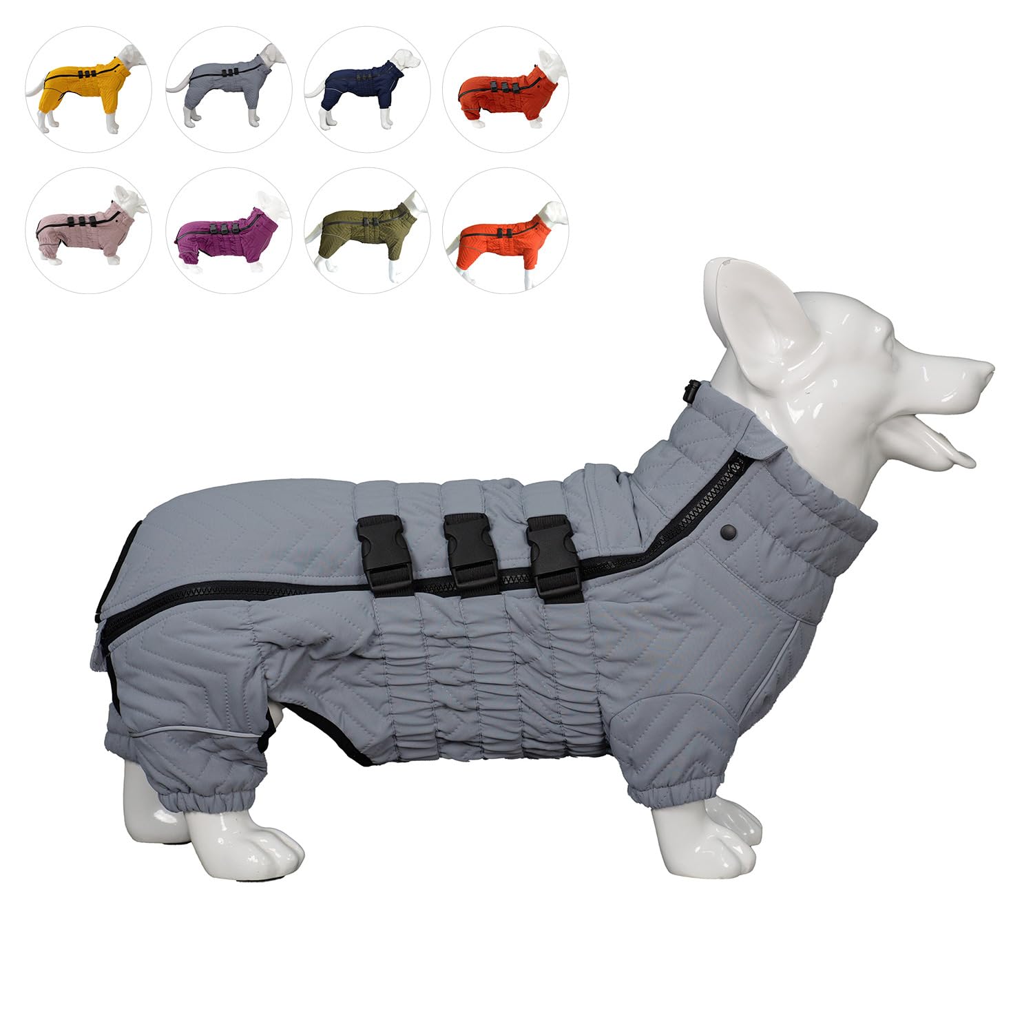 Photo 1 of Lovelonglong Warm Dog Coat Double Layers Vest, 4 Legs Covered Windproof Waterproof Reflective Outdoor Skating Costume for Corgis Dachshund Gray D-M