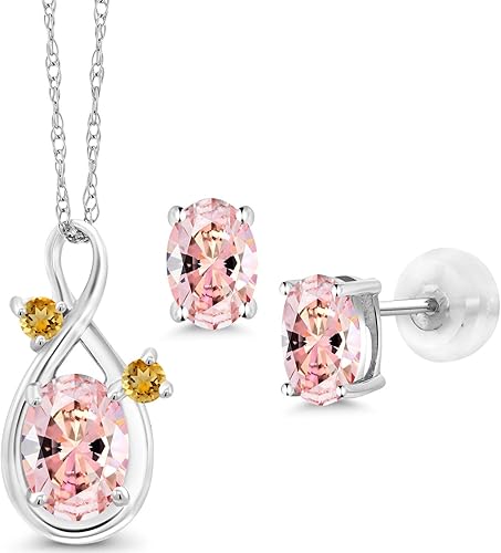 Amazon Gem Stone King 1 69カラット スワロフスキージルコニア モルガナイトピーチ ネックレス ピアス セット レディース 14金 ホワイトゴールド K14 ネックレス 通販