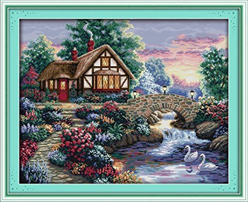 eGoodn Stamped Cross Stitch Kit Accurate Pre-Printed Pattern Beautiful Scenery Homeland 11CT 3 Strands 26.8 x 22 Inch, Cross-Stitching Needlework DIY Embroidery Frameless