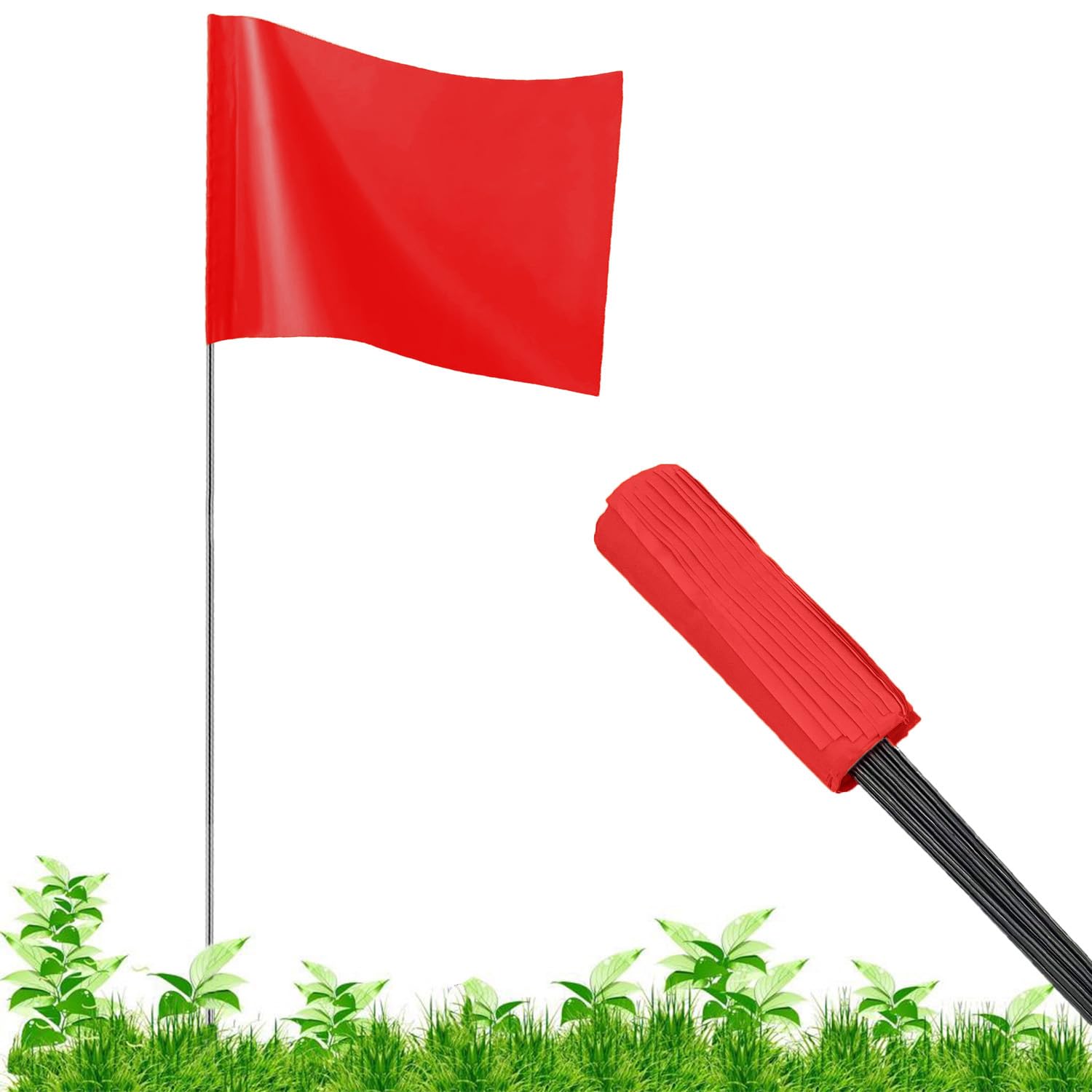 Photo 1 of 100Pack Red Marking Flags, JIZHGRAD 16x4x5 Inch Marker Flags Use for Yard & Lawn, Boundary & Dog Training, Survey & Landscape, Sprinkler & Surveyor, Garden & Construction, High Visibility, Sturdy, Versatile, UV & Weather Resistant