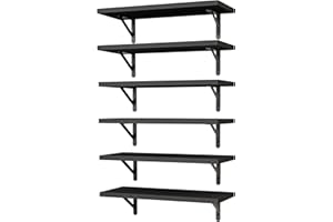 YGEOMER 16.5 Inch Floating Shelves for Wall, Farmhouse Wall Shelves for Bedroom, Bathroom Storage, Living Room and Kitchen Decor (Set of 6 Black)