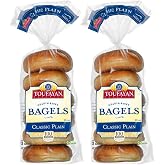 Toufayan Plain Pre‑Sliced Bagels &ndash; Vegan, Kosher, 2 Packs (12 Bagels Total), Soft Texture, Great for Breakfast or Sandwiches