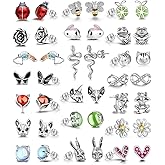 20 Pairs Stainless Steel Opal Cute Stud Earrings Set for Women Animal Rainbow Ladybug Bee Butterfly Grog Cat Snake Fox Dog Spider Delicate Stud Earrings Hypoallergenic Jewelry set