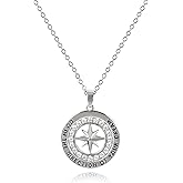 Gold North Star Compass Necklace for Women, 14K Plated Gold & Silver Compass Pendant Necklace with Inspirational Words and Cubic Zirconia Star Anniversary Birthday Graduation Gifts for Women Men