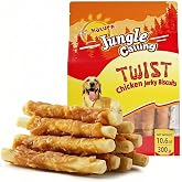 Jungle Calling Chicken Wrapped Biscuit Twists, Rawhide Free Dog Treats | Soft &amp; Crunchy Training Snacks, Easy to Chew, Easily Digestible Chicken Sticks for Small, Medium &amp; Large Breeds, 10.6 oz