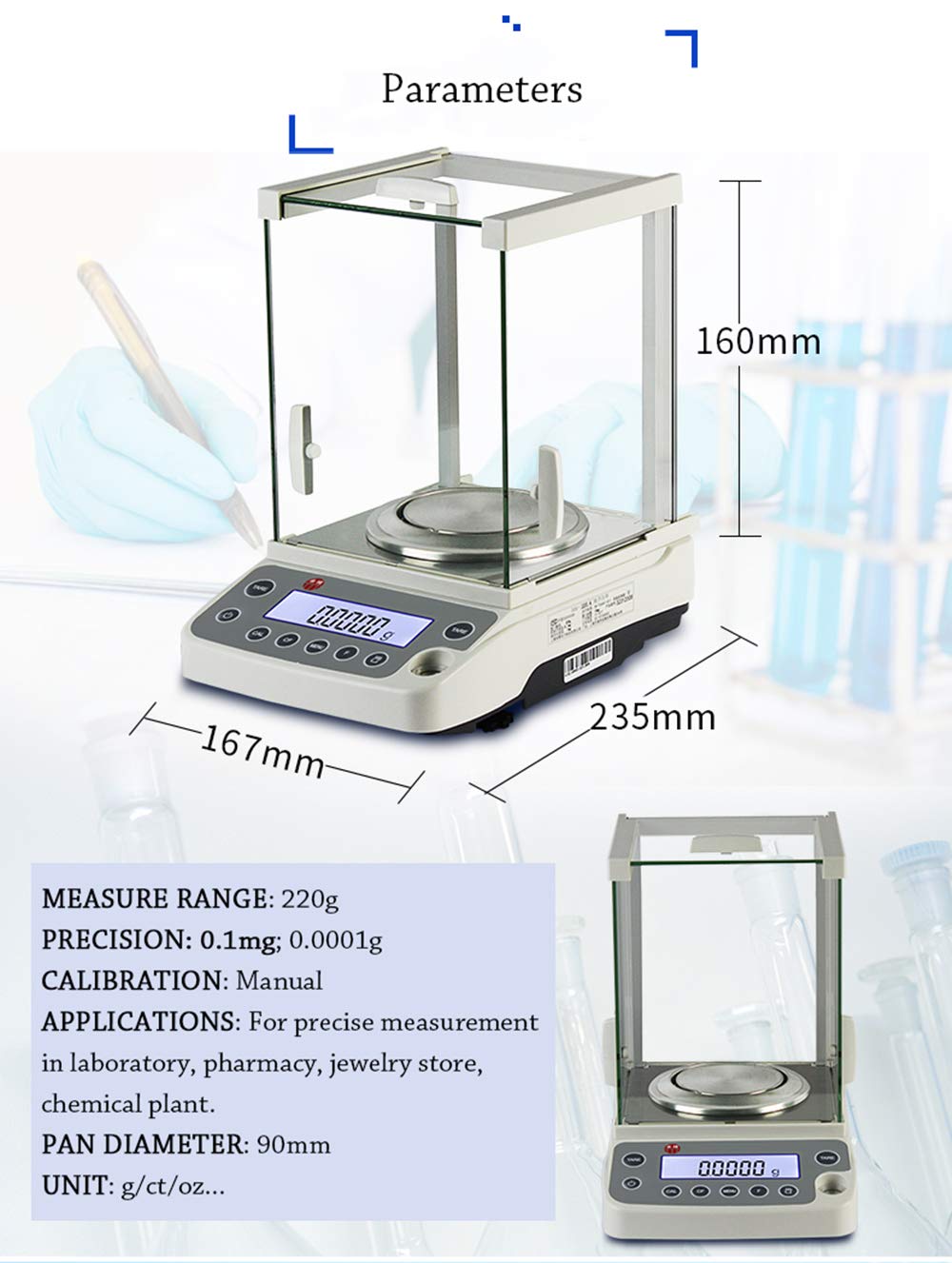 Hanchen Electronic Analytical Balance, 0.1mg 220g Precise Digital Scale