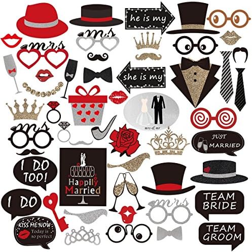 Creative Wedding Pictures Props,54piece DIY Kits Wedding Photo booth,Wedding Funny Mustache,Glasses,Hats and Accessories for Weddings,Parties or other