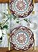 Stoneware Plate Accent Dinnerware Plates 4 Piece, Embossed Hand Painted Muiticolor, Christmas Table Setting Gift