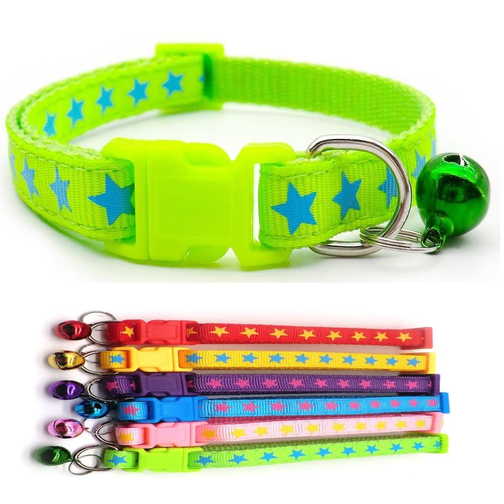 Small Dog Puppy Pet Collar Star Design with Bell Nylon Adjustable Size 19-32cm Green