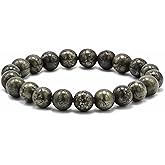 Natural Pyrite Crystal Bracelet – 8mm AAA Gemstone Beads – Handmade Stretch Bracelet 7.5” for Reiki Healing, Vastu Correction, Wealth, Prosperity, Protection, Spirituality, Concentration & Creativity