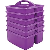 Teacher Created Resources Purple Portable Plastic Storage Caddy 6-Pack for Classrooms, Kids Room, and Office Organization, 3 Compartment