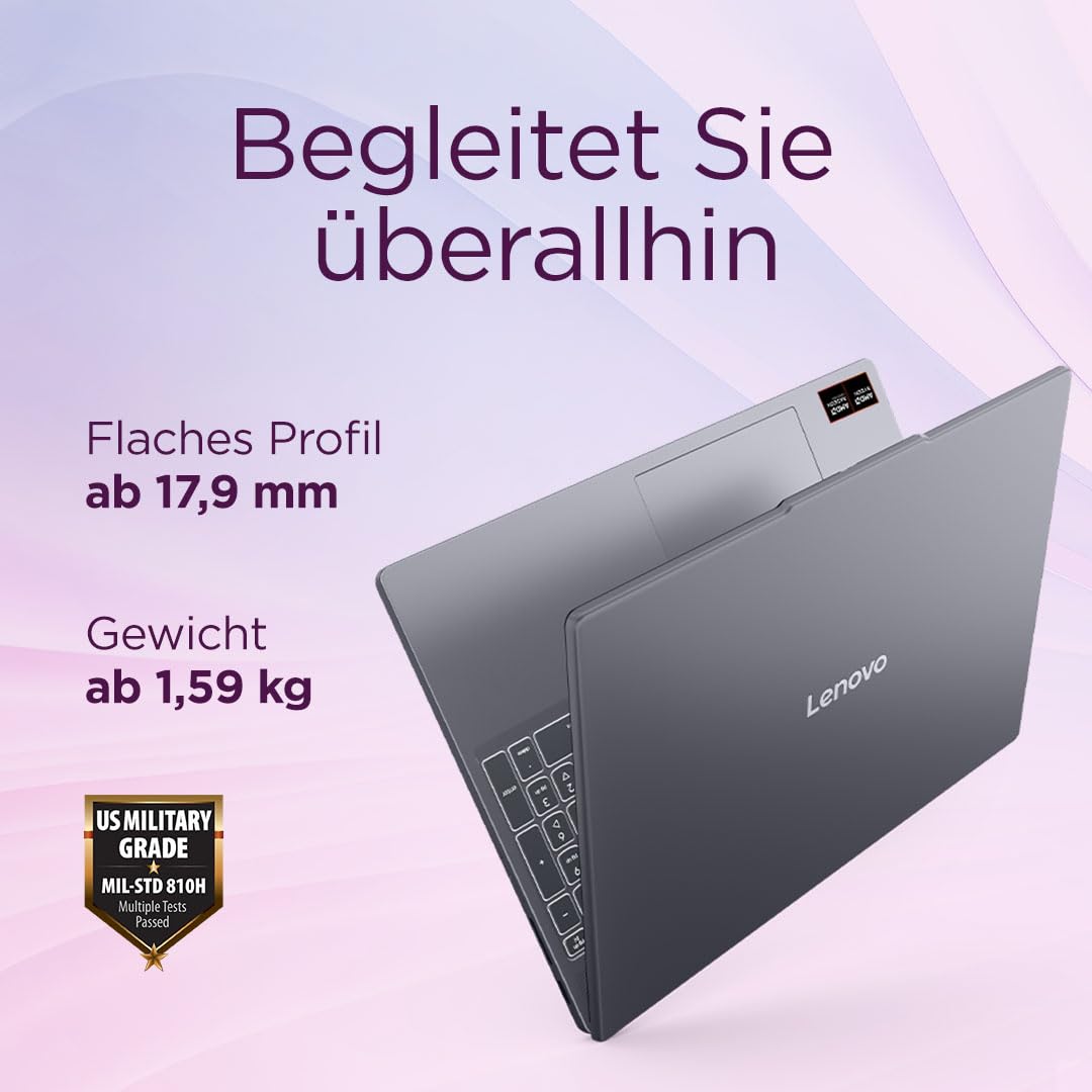 Lenovo IdeaPad Slim 3 Laptop | 15.3" WUXGA Display | AMD Ryzen 5 150 | 512GB SSD | 16GB RAM | AMD Radeon Grafik | QWERTZ | Windows 11 | Luna Grau | 3 Monate Premium Care 7