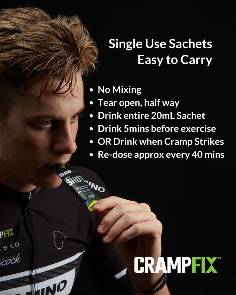 CrampFix Sports Shot, Prevents and Relieves Muscle Cramps, Leg, Calf, Hamstring Cramps, 9 Pack Easy Carry Sachet Shots, All Natural Raspberry: Health & Personal Care