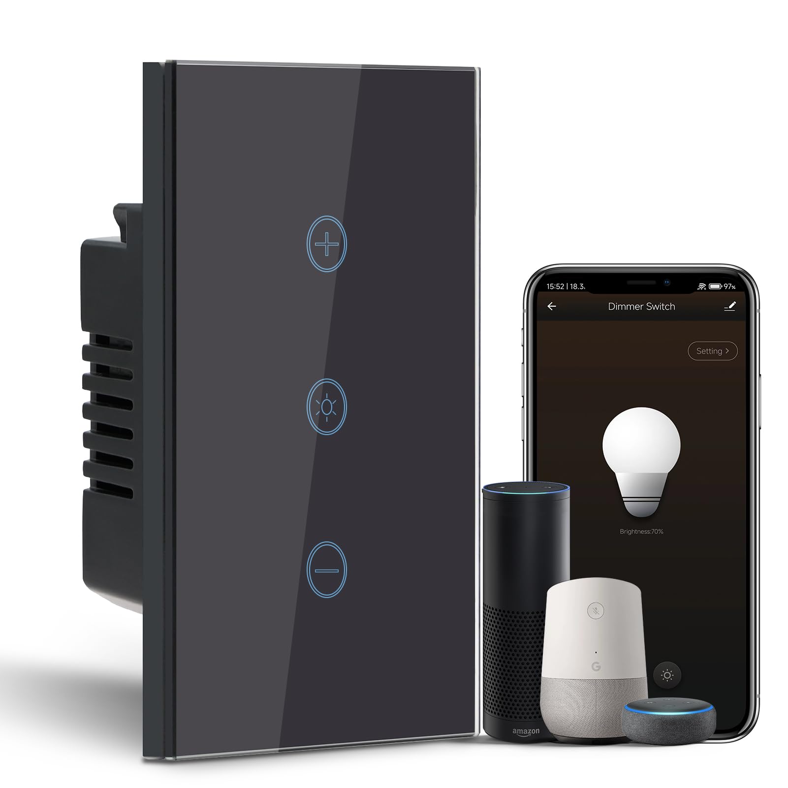 Photo 1 of BSEED Dimmer Switch, 2.4GHz Smart Dimmer Light Switch Compatible with Alexa and Google Home, Neutral Wire Required, Touch Single Pole Dimmer Switch for Lamp, Remote Voice Control, Black