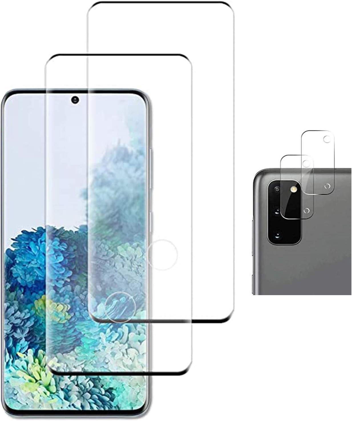 [2 Pack] Screen Protector for Samsung Galaxy S20 + [2 Pack] Camera Lens Protector, [Ultrasonic Fingerprint] [9H Hardness] [3D Full Coverage] Samsung Galaxy S20 Tempered Glass Screen Protector