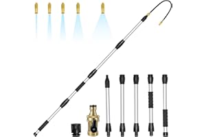 KARVEDEN Gutter Cleaning Tools from The Ground, Gutter Cleaner with 5 Extension Wand Max 8FT, 3/4" Garden Hose Shut Off Valve, Bendable Flexible Gutter Wand, Gutter Cleaner Tool for Garden Hose