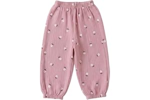 Toddler Girls Cotton Linen Long Harem Pants Baby Baggy Trousers Bloomers Cute Floral Summer Casual Jogger Pants Gauze Bottoms