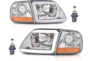 PIT66 LED DRL strip Headlights & Corner Parking Lights Compatible with 1997-2002 Ford Expedition/Fit 1998-2003 Ford F150 /2004 F150 Heritage/Fit 1998-1999 F250 Clear Lens Amber Reflector