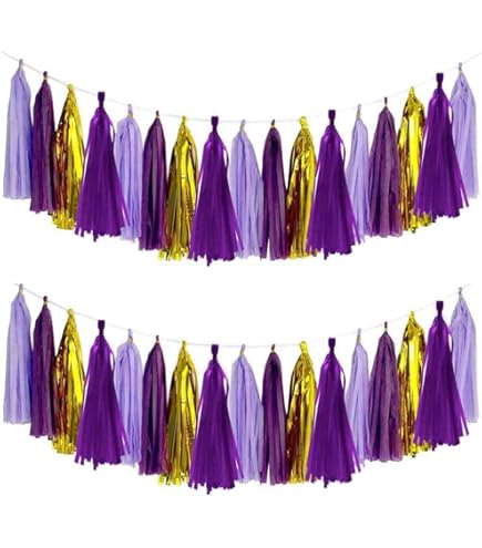 Lot De 20 Guirlandes à Pompons Violets Et Blancs Dorés - Pour