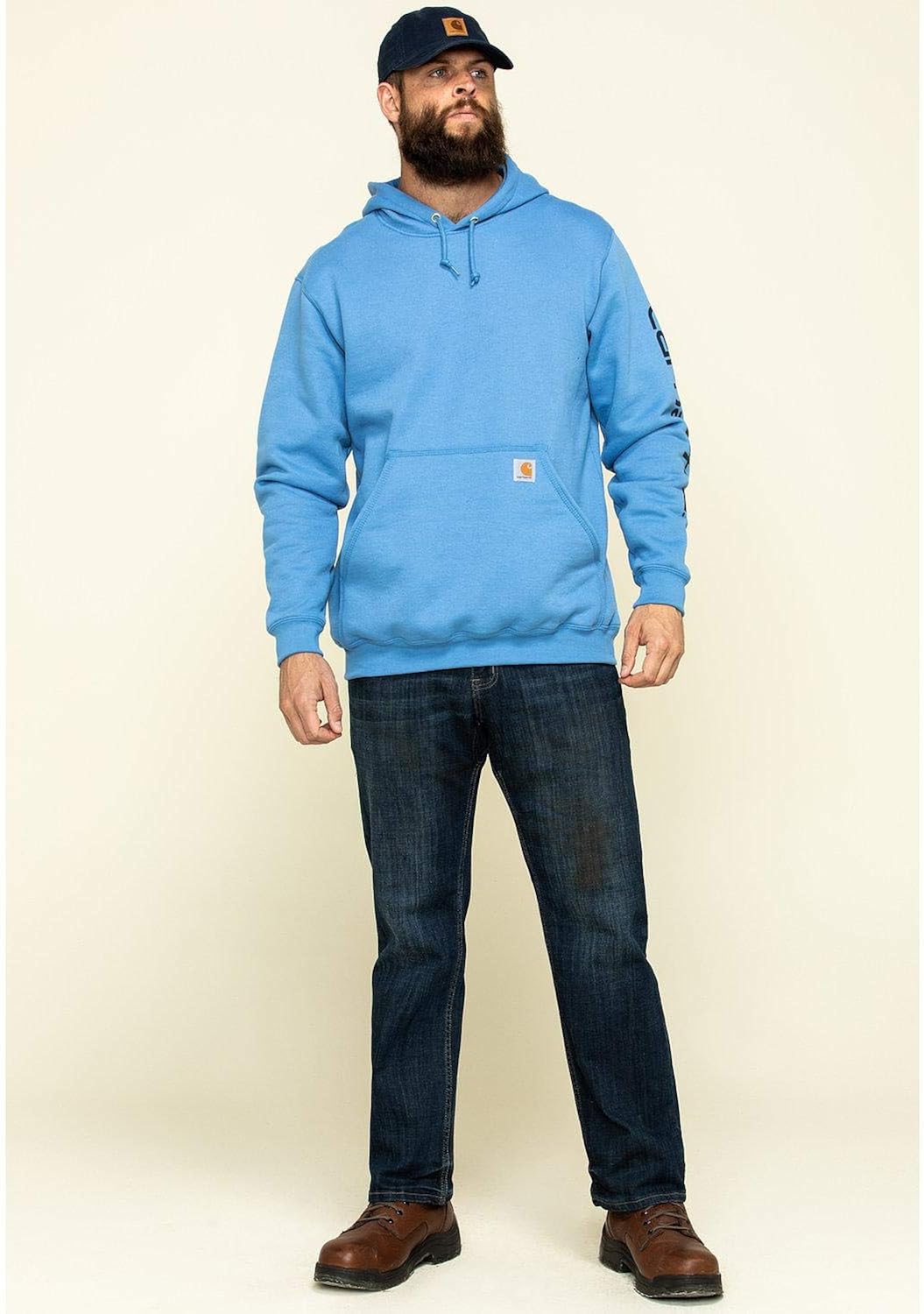 Carhartt Men's Midweight Sleeve Logo Hooded Sweatshirt, French Blue, 4X-Large: Clothing