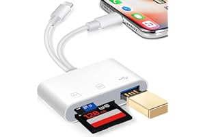 SD Card Reader for iPhone iPad, Lightening & USB C SD Card Adapter for Cameras,3 in 1 Memory Card Reader Supports SD/MicroSD 