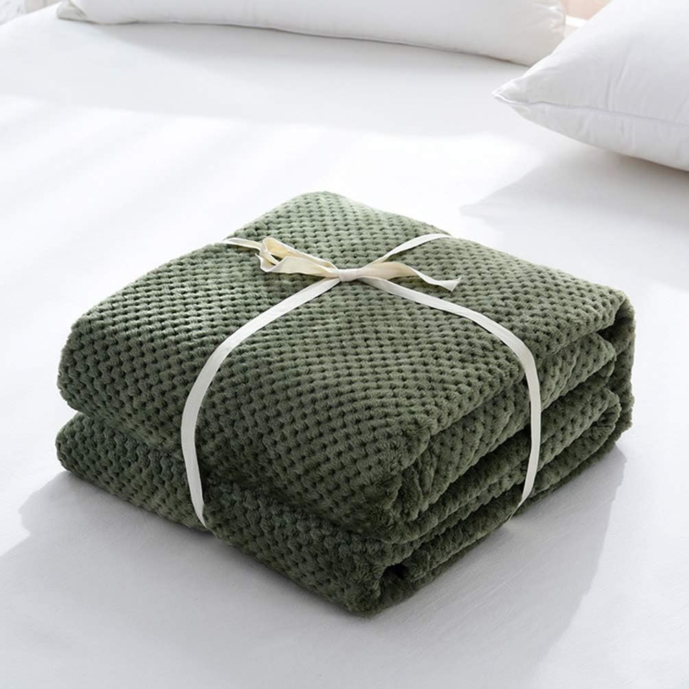 POTENCO Super Soft Blanket Flannel Aircraft Sofa Use Office Children Blanket Towel Travel Fleece Mesh Portable Car Travel Cover Blanket (Army Green, 70100cm)