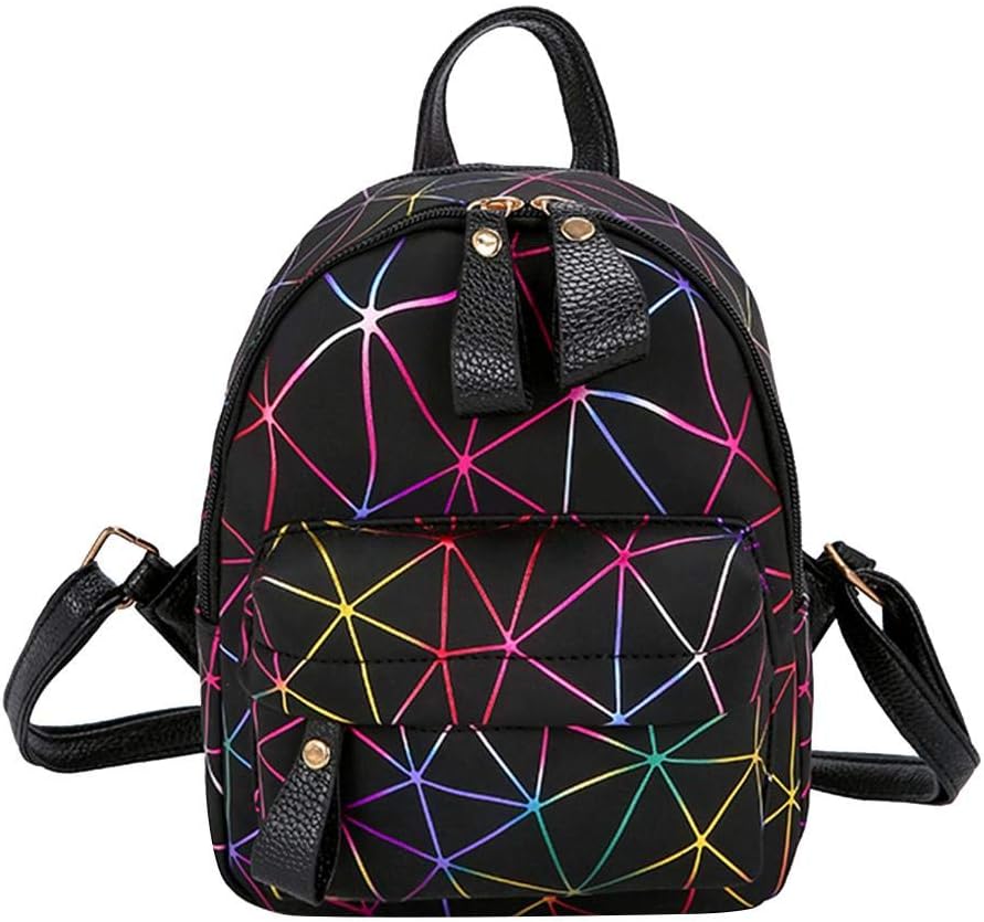 BEBIG Female Girls Leather Geometric Backpacks Lattice Mini Shoulder Schoolbags