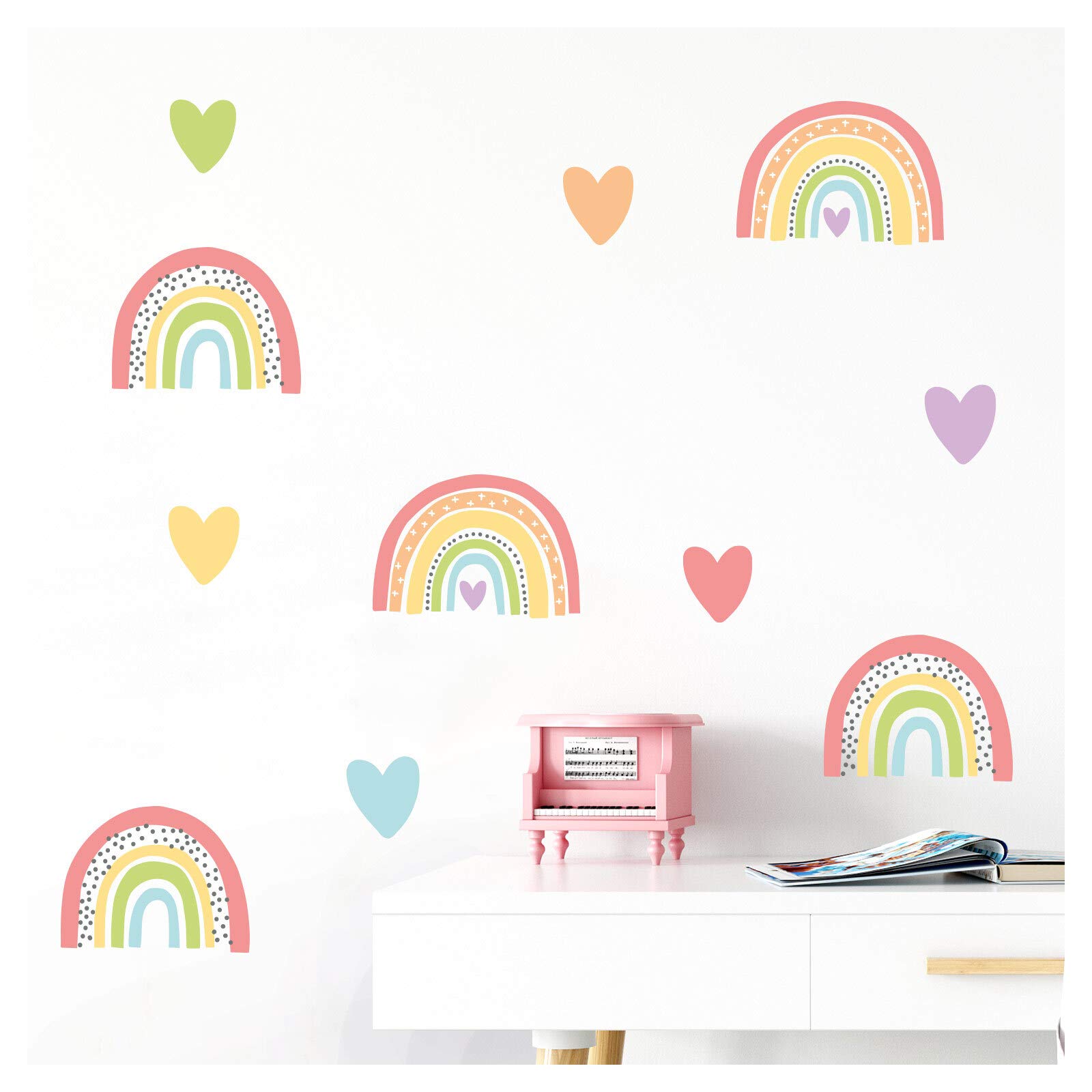 Little Deco DL506 Wall Sticker Multiple Rainbows with Hearts I Wall Picture 112 x 81 cm (W x H) I Wall Sticker Girl Sticker Heart Children's Room Decoration Sticker Baby