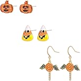Madison Tyler Halloween Earring for Women | 3 Pair Cute Candy Corn Pumpkin Bat Stud Earrings Set | Halloween Party Holiday Dangle Earrings Jewelry Hypoallergenic