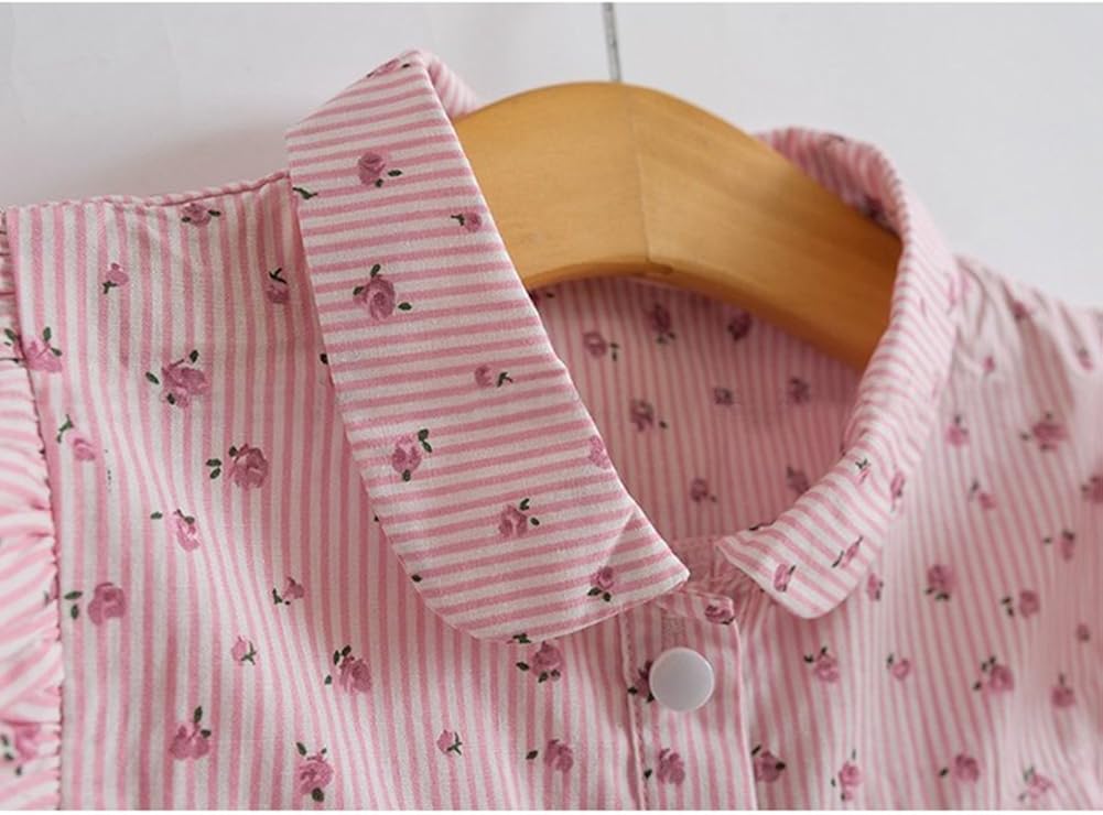 Verypoppa Kids Girls Summer Blouse Floral Print Fly Sleeve Button Up Tie Shirt Top: Clothing