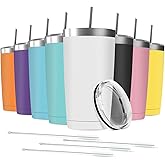 Deitybless 8 Pack 20 oz Stainless Steel Insulated Tumbler with Straw and Lid, Double Wall Travel Coffee Mug Vacuum Insulated Bulk Tumbler, Suitable for Vehicle Cup Holders(Assorted Colors)