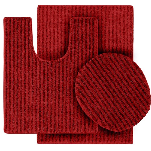 Garland Rug 3-Piece Sheridan Nylon Washable Bathroom Rug Set, Chili Pepper Red