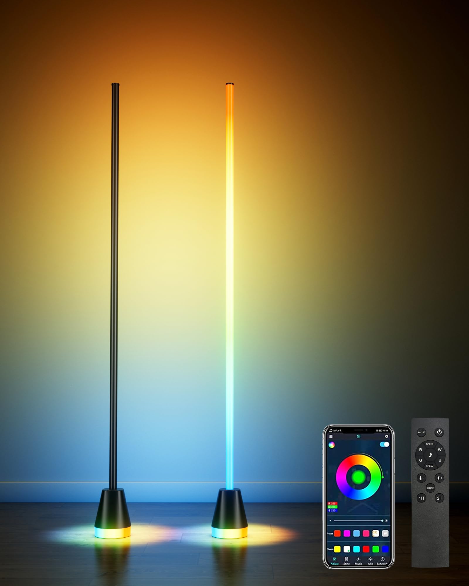 Photo 1 of 2 Pack Corner Floor Lamp, Smart RGB LED Corner Lamp with App and Remote Control, 172 LED Lighting and 16 Million Colors Changing Standing Lamps with Music Sync for Living Room, Bedroom, Gaming Room