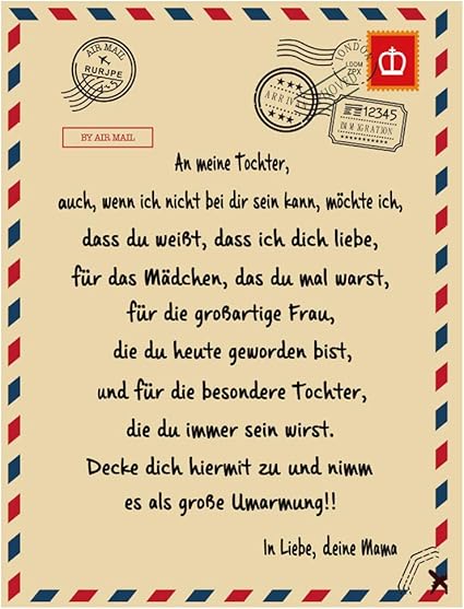 Shenruifa Personalisierte Fleecedecke An Meine Tochter Brief Gedruckt Quilts Luftpost Flanell Wolle Decke Papa Mutter Ermutigen Und Lieben Fur Tochter Flanell Decken Weihnachten Geschenk Deutsche Amazon De Kuche Haushalt