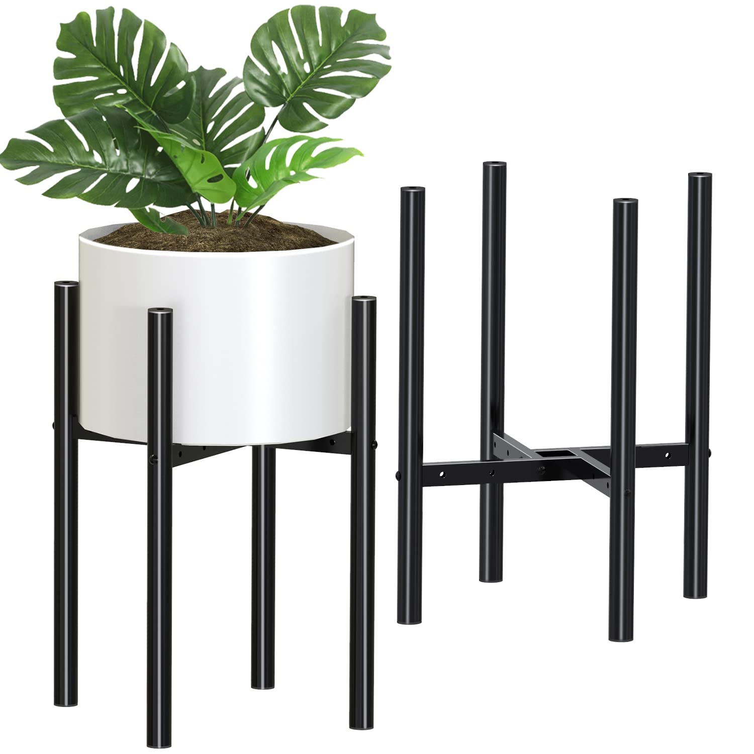 Mutool 2 Pack Adjustable Plant Stand, Metal Plant Stands Indoor Outdoor, Modern Plant Holders Plant Rack, Flower Stand Holder for 8-10 in Plant Pot, Black