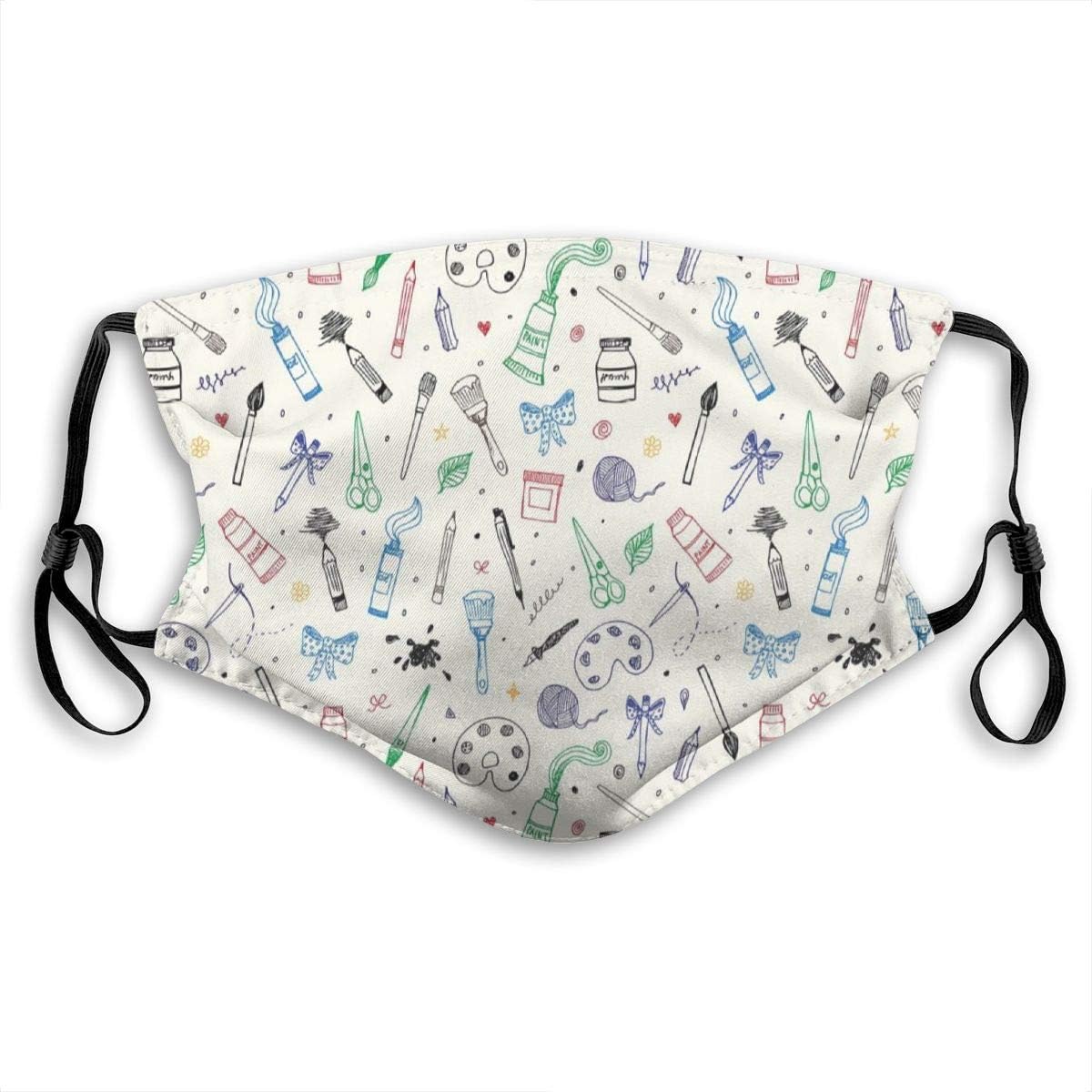 Face Mask,Artistic Painting Motif Brush Color Palette Ribbon Dye Scissor Craftsmanhip Theme,Mouth Mask Replaceable Washable Anti-dust Face Mask-Adjustable,Kids size:S